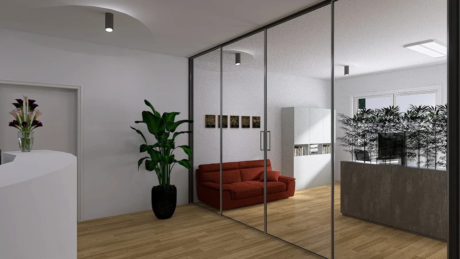 Büro mit Glaswand-Zonierung